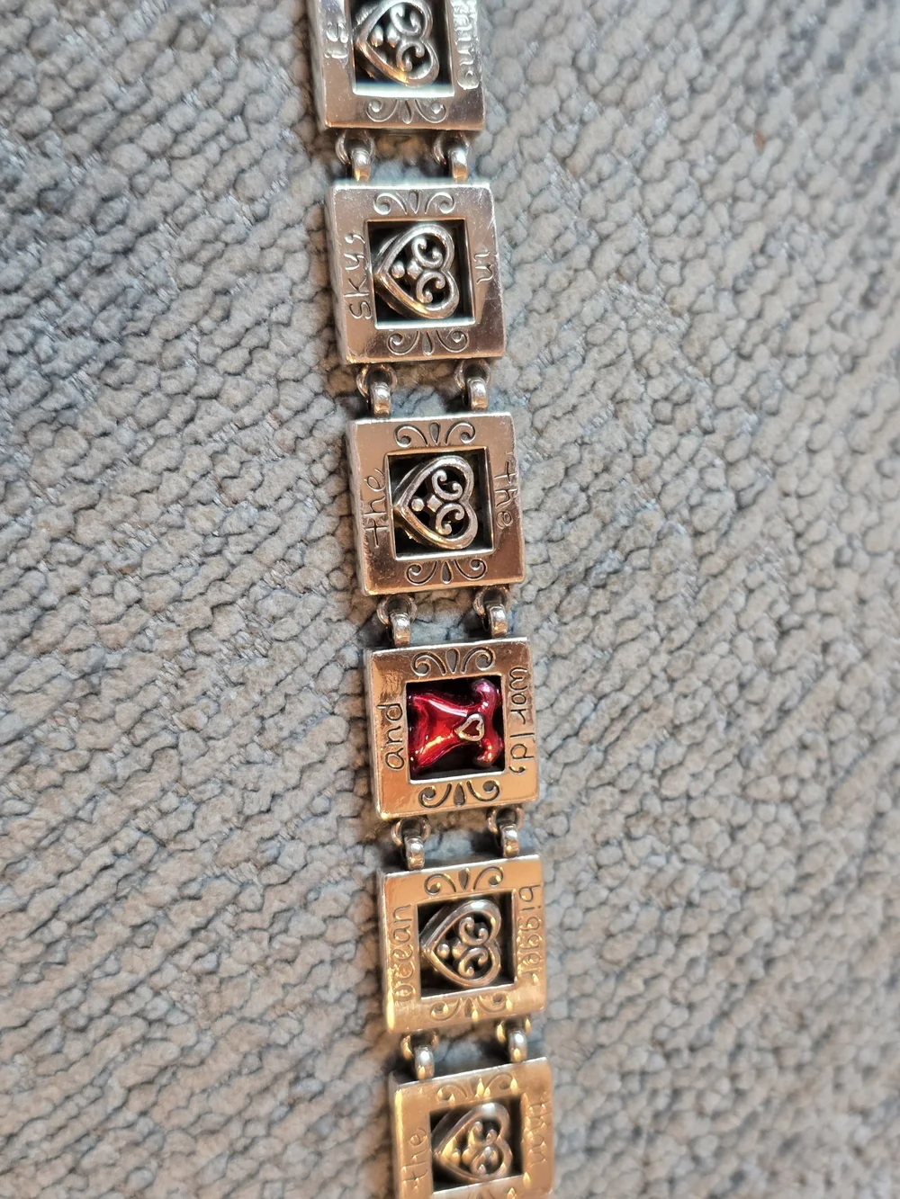 Brighton Retired Go Red AwarenessSilver & Red Heart Link Block Bracelet 8